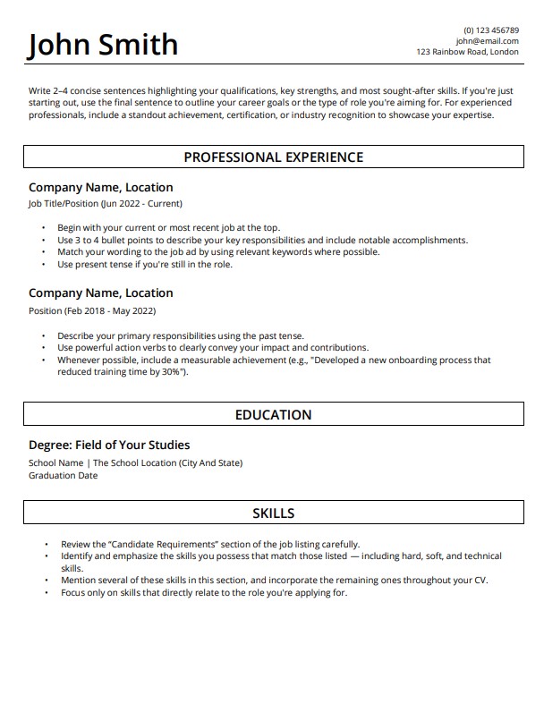 Full preview of Simple CV Template 1